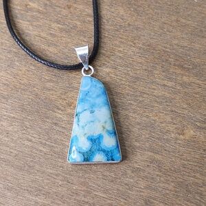 Blue Fossil Coral pendant, Silver Plated